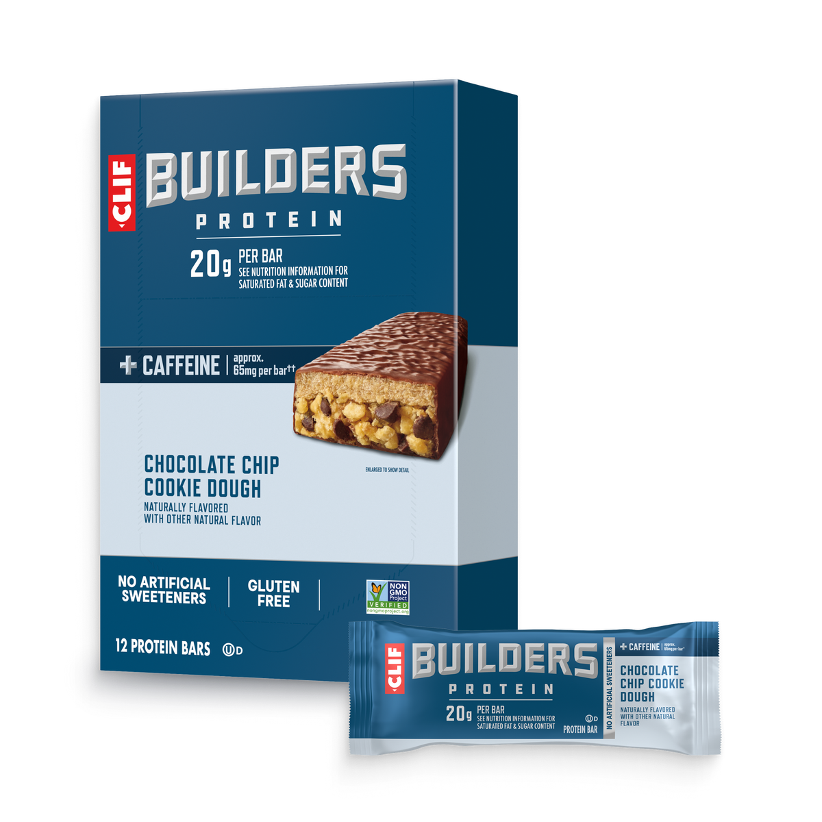 + Caffeine Chocolate Chip Cookie Dough Flavor Plant Based Protein Bars